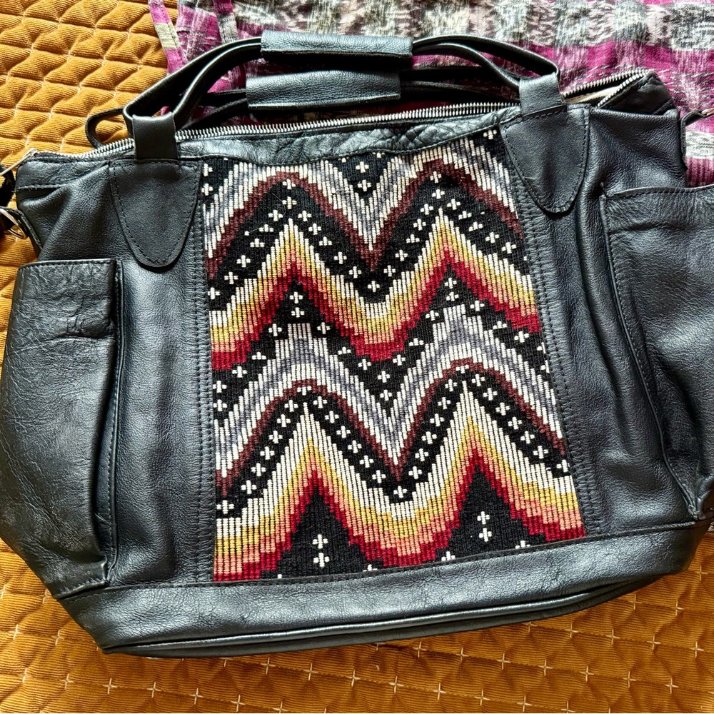 Guatamalan leather & huipil bag